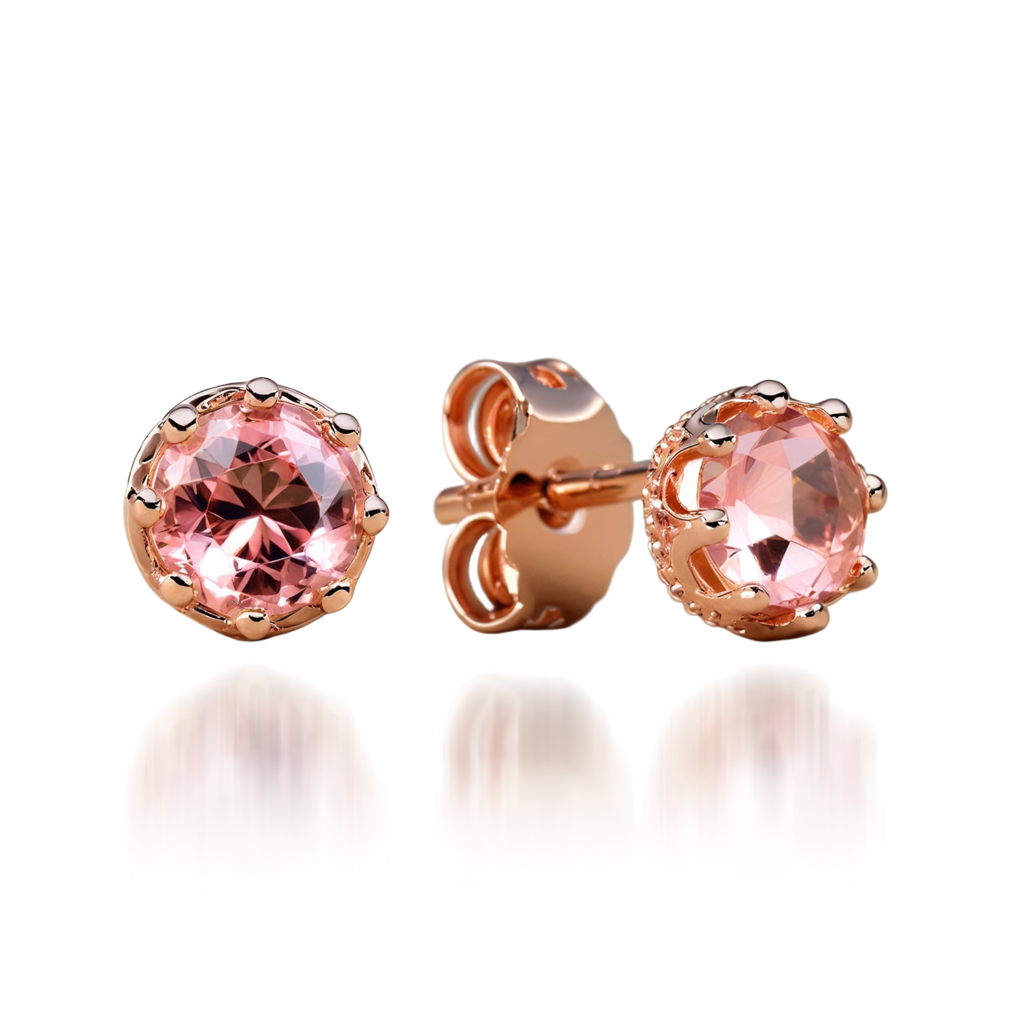 Boucles d'oreilles puces or rose diamant rose