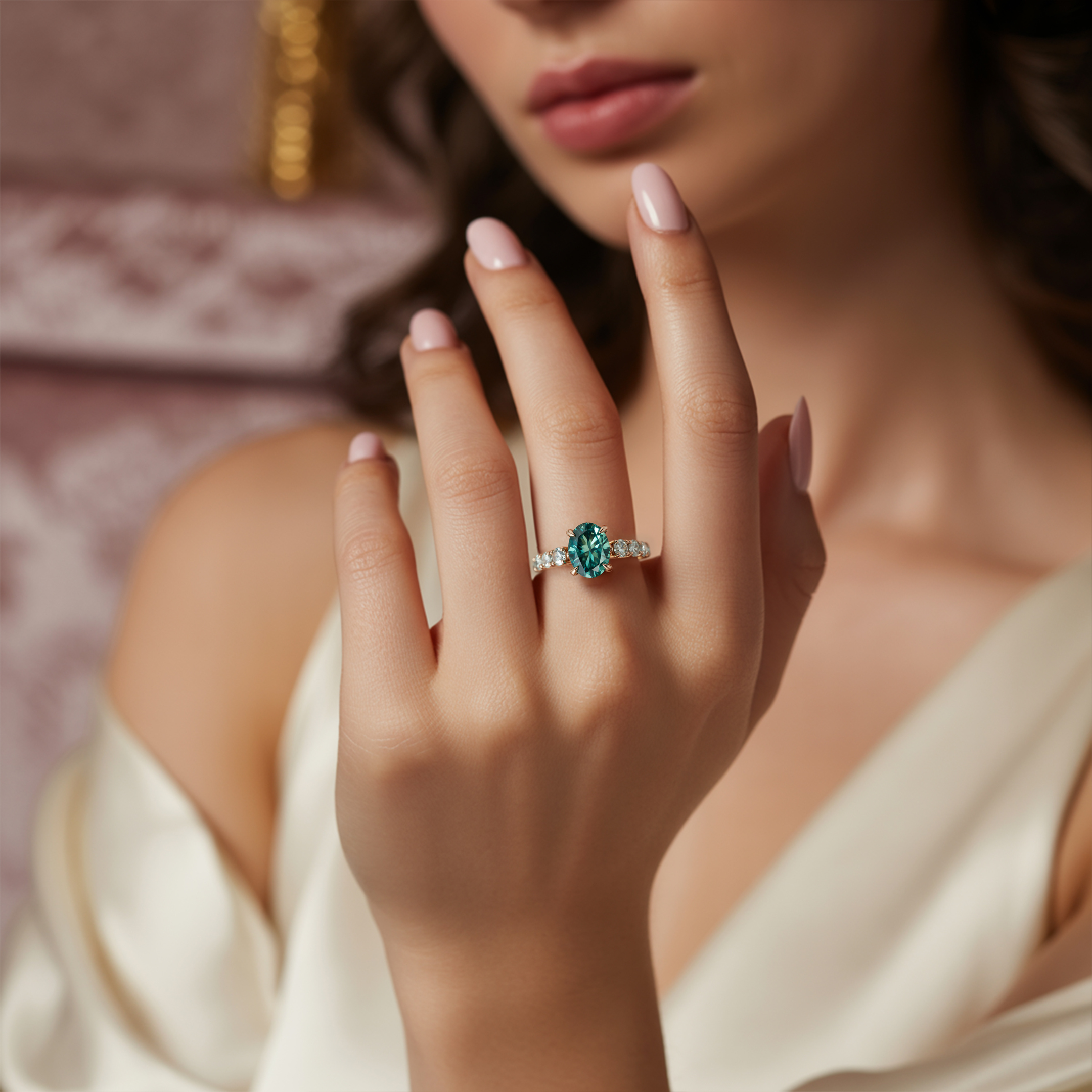 La Célestine - Bague Moissanite Verte