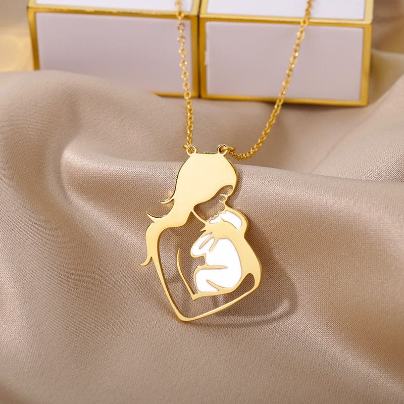 Collier Pendentif Coeur Amour Maternel - Acier Inoxydable