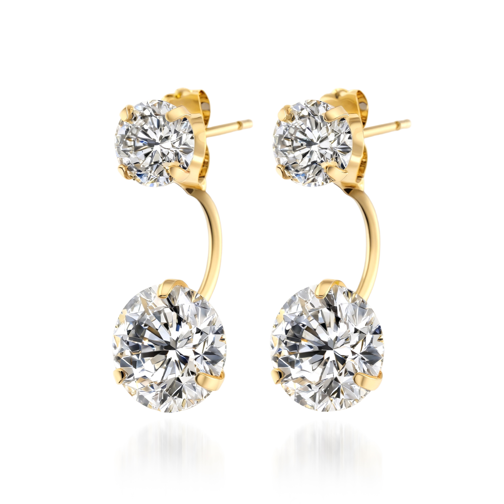 Boucles d'oreilles pendantes dorées à double pierre