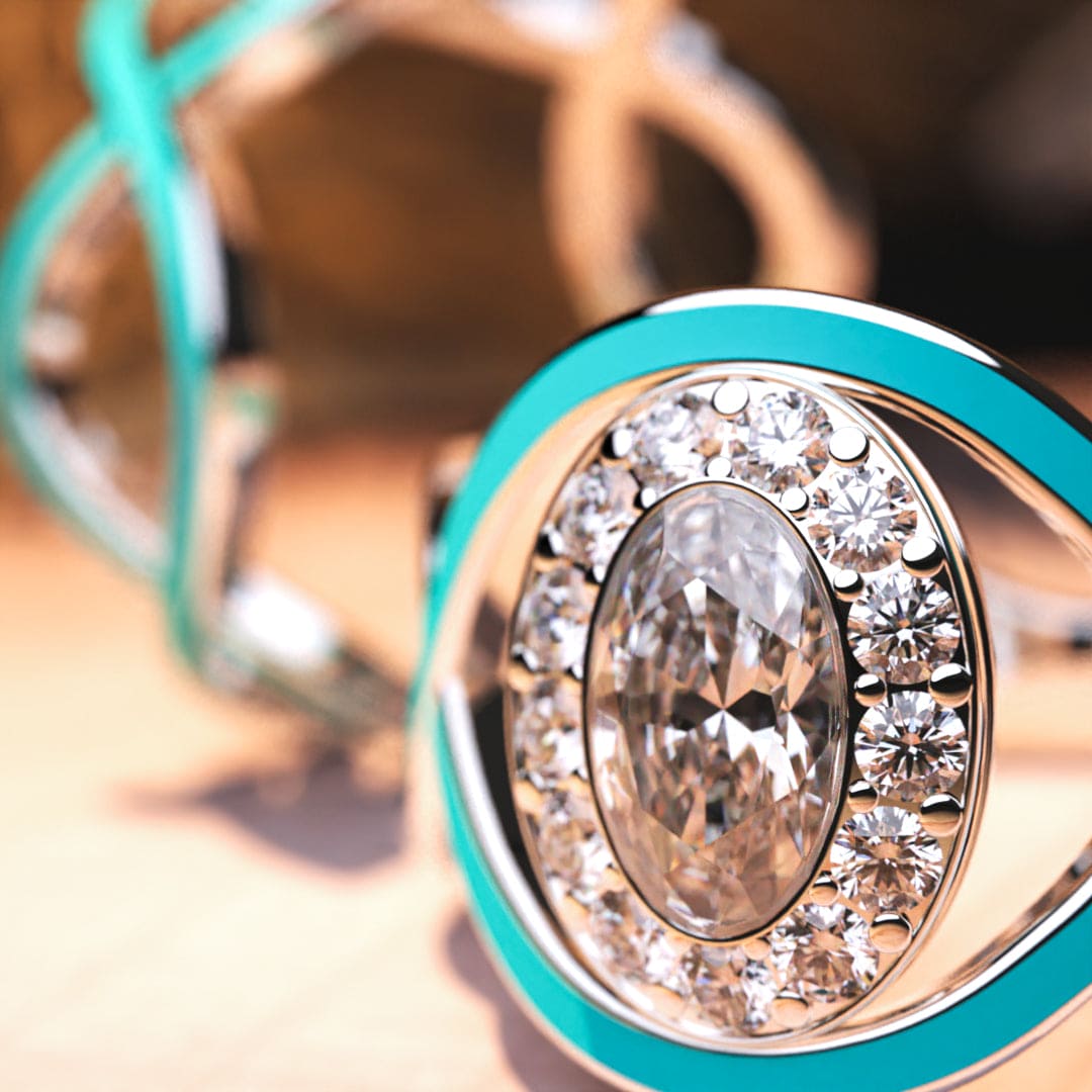 Turquoise Waves: Bague Diamant Taille Opale - Argent Sterling S925