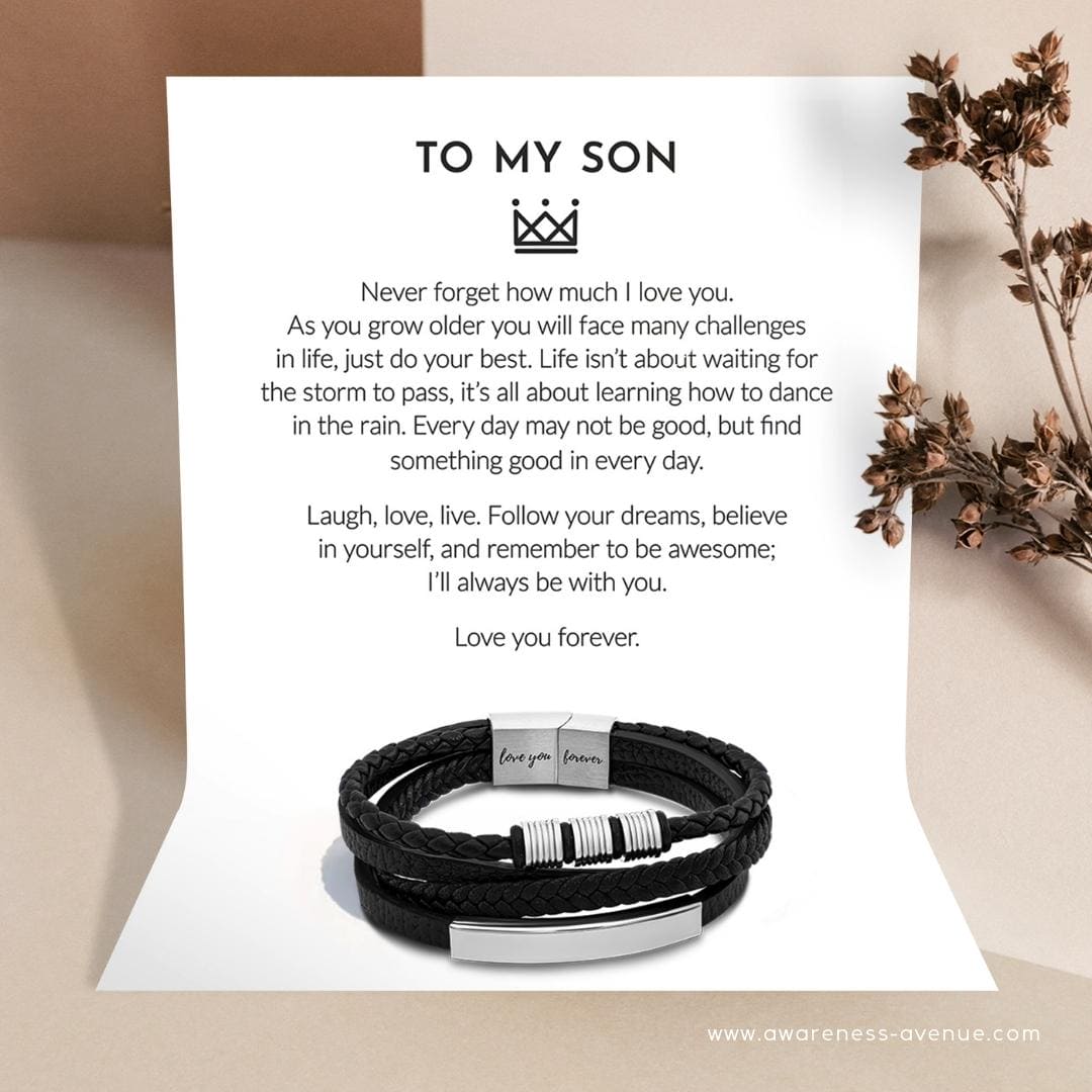 À Mon Fils | Je T'aime Pour Toujours | Bracelet en Cuir