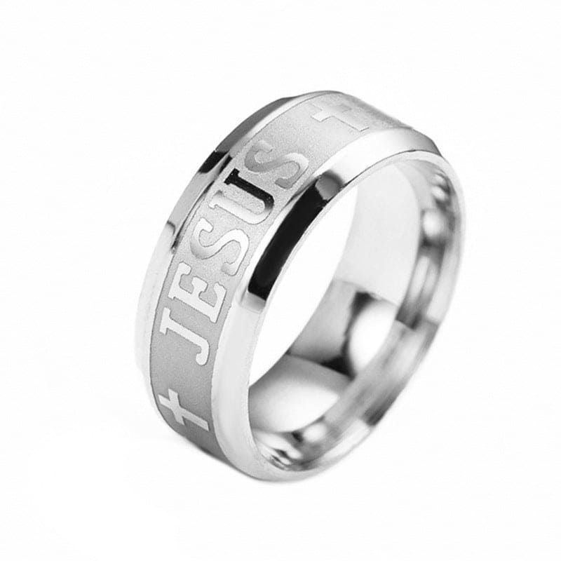 Les Fidèles : Bague Homme Gravée 'Jésus' et Croix