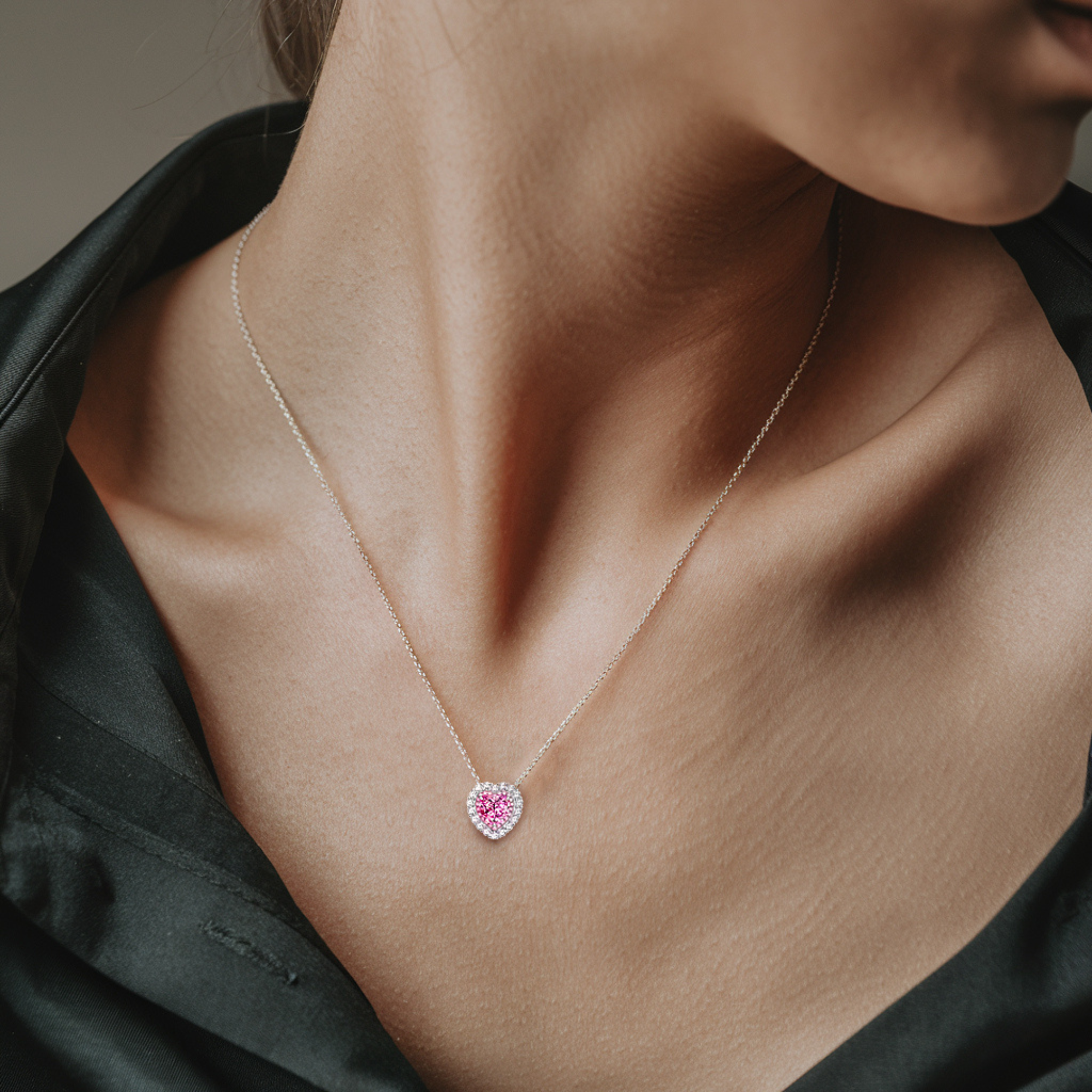 Collier Cœur Halo Rose