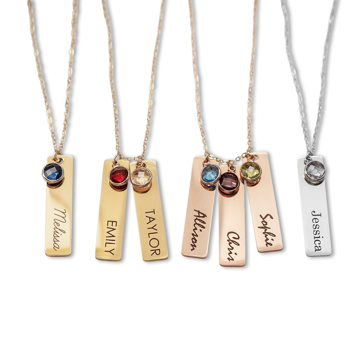 Collier Barre Personnalisé Gravure & Pierre de Naissance - Acier Inoxydable