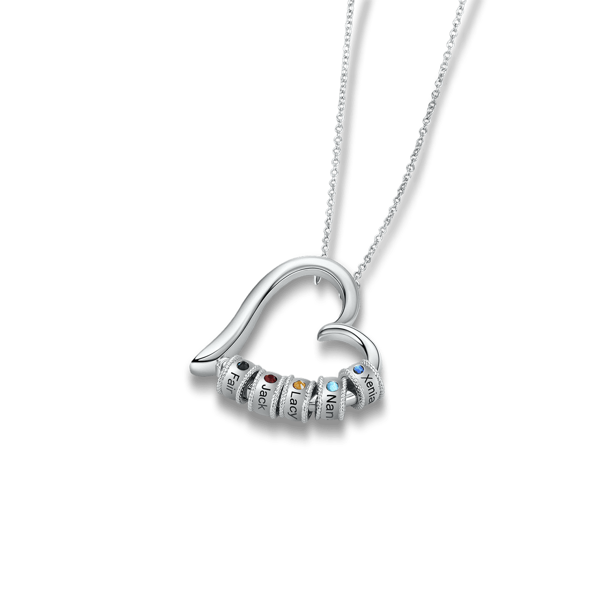 Collier Personnalisé Cœur Familial Pierres de Naissance et Noms - Acier Inoxydable