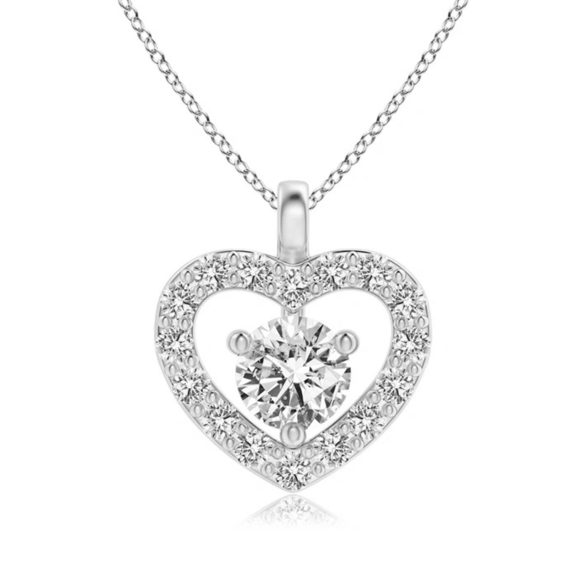 Collier Diamant Cœur Ouvert avec Accents