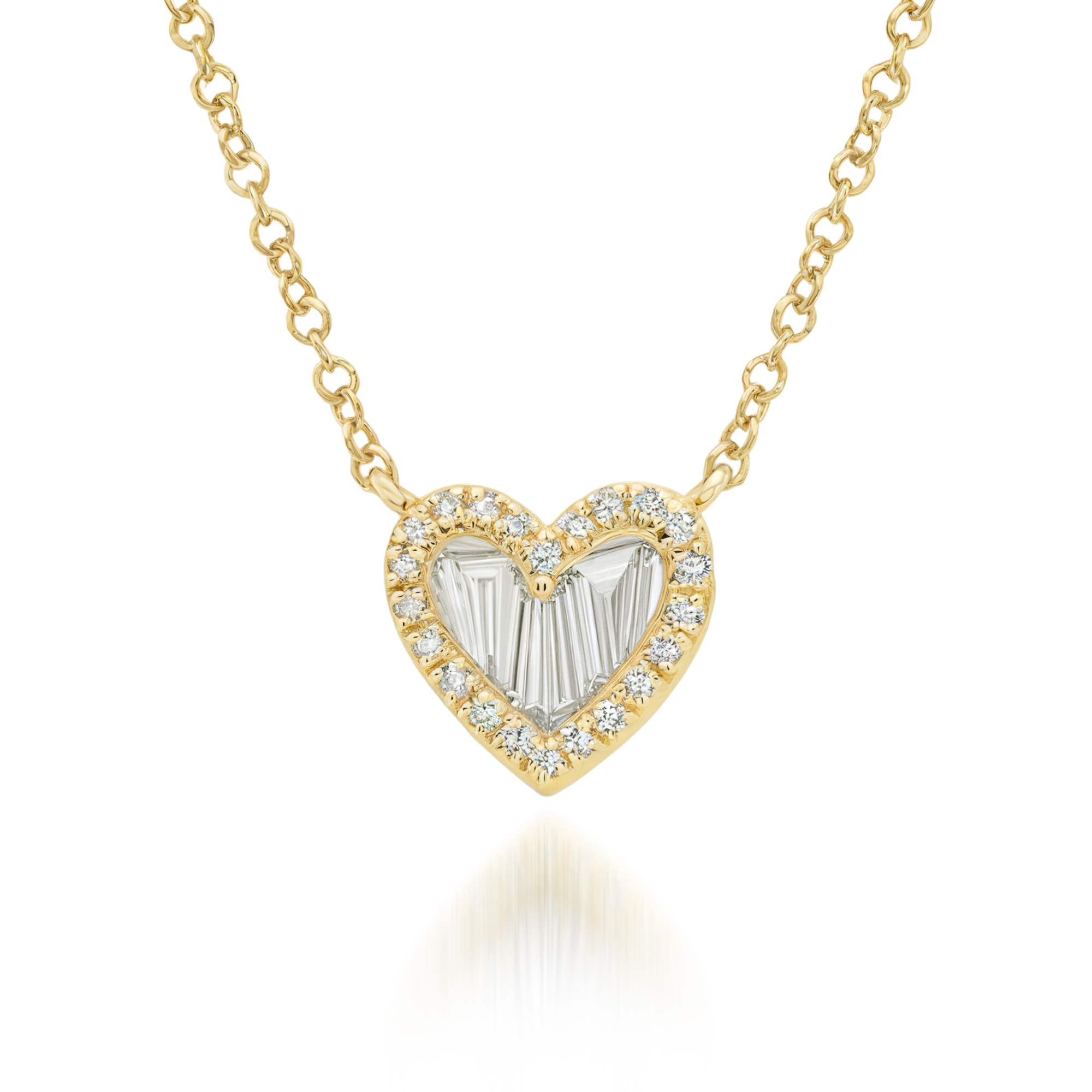 Collier cœur avec diamants taille baguette