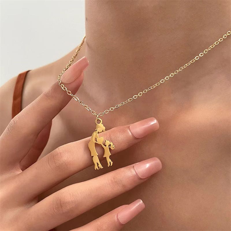 Collier Pendentif Mère Joyeuse et Deux Enfants - Acier Inoxydable