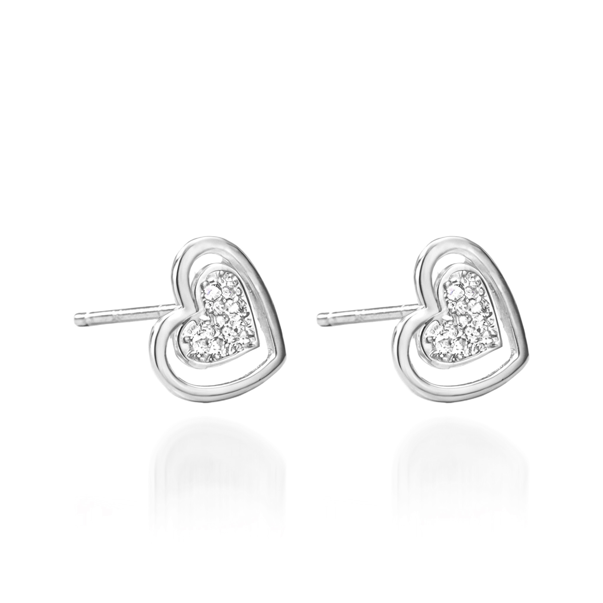 Boucles d'oreilles cœur argent avec diamants