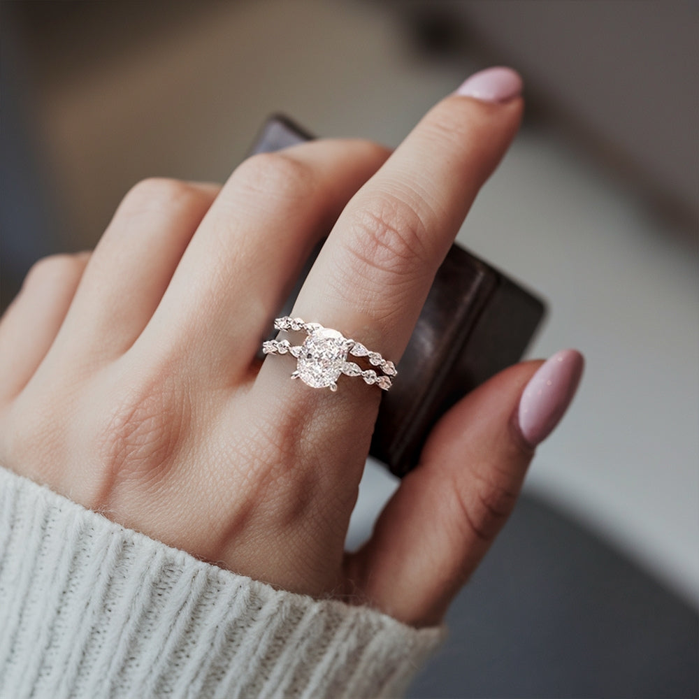 Ensemble de bagues Moissanite taille ovale 2 pièces