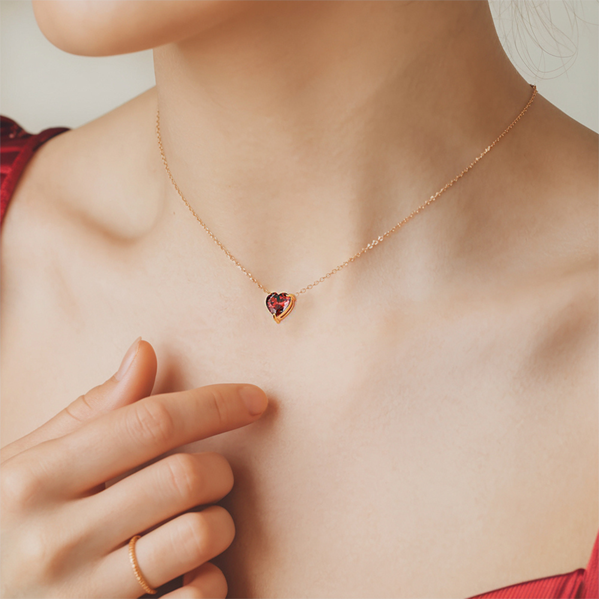 Collier Cœur Diamant Rouge Royal