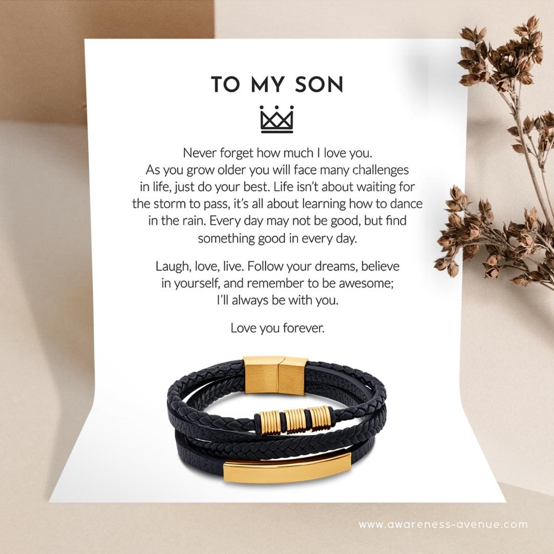 À Mon Fils | Je T'aime Pour Toujours | Bracelet en Cuir
