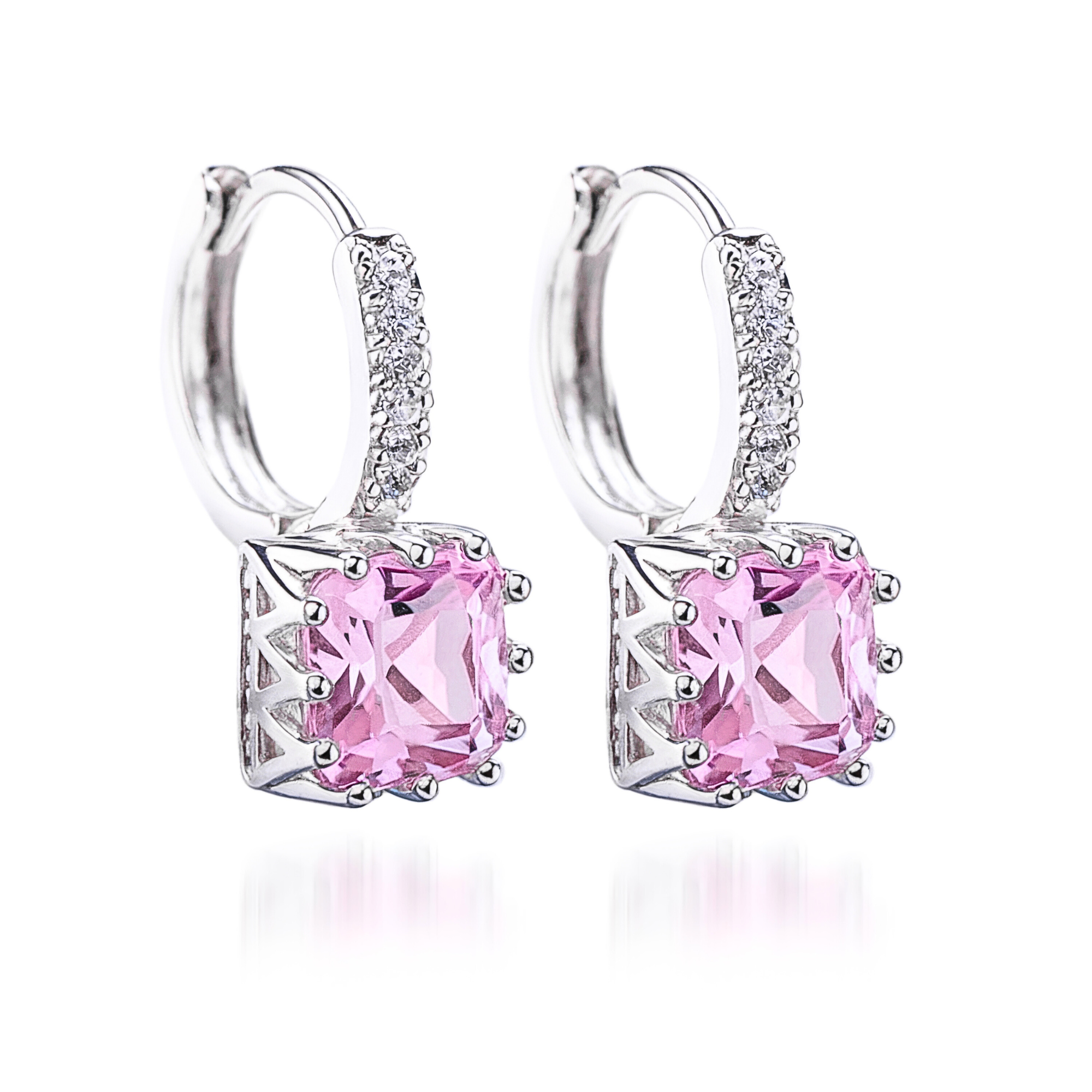 Boucles d'oreilles pendantes coussin rose blush