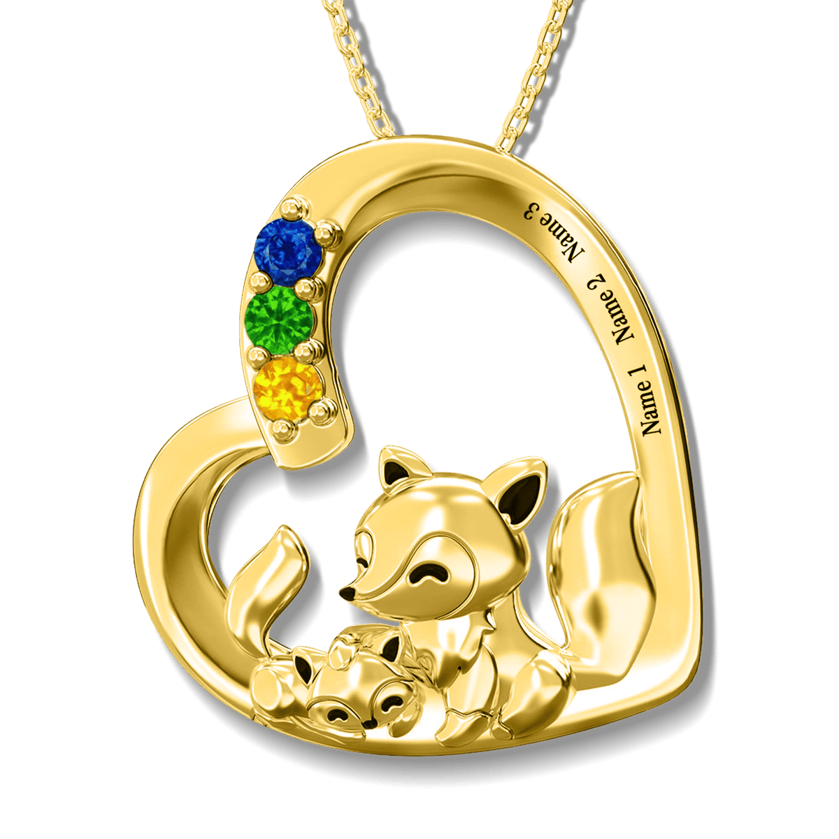 Collier Personnalisé Famille Renard Pierres de Naissance - Acier Inoxydable