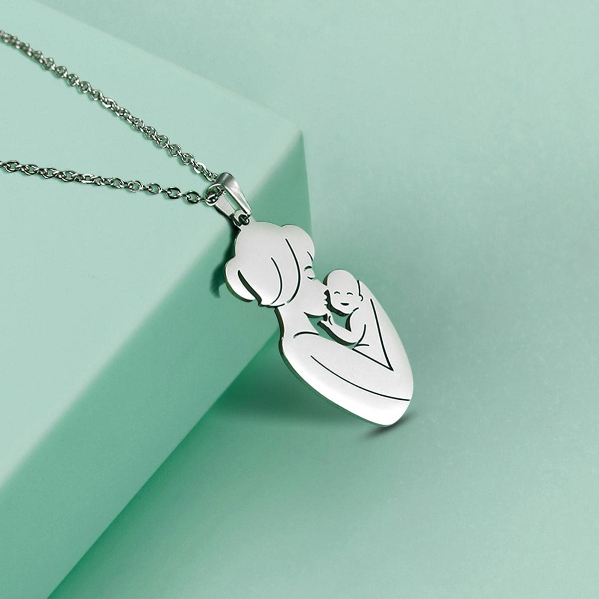 Collier Pendentif Mère et Enfant - Acier Inoxydable