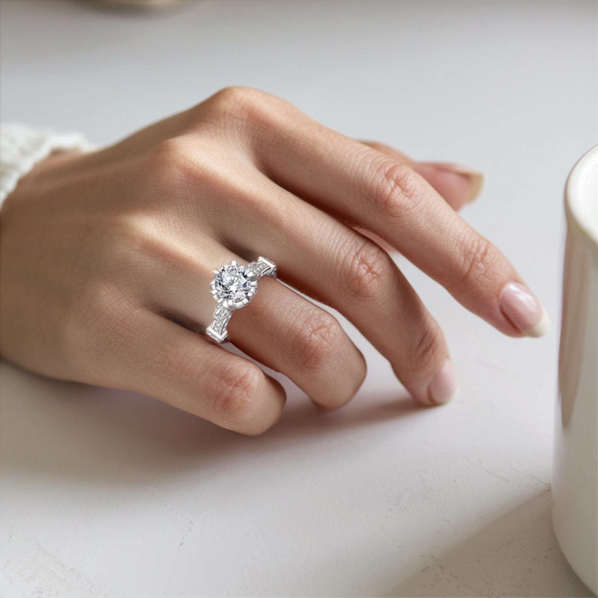 Bague d'accent en moissanite taille ronde vintage
