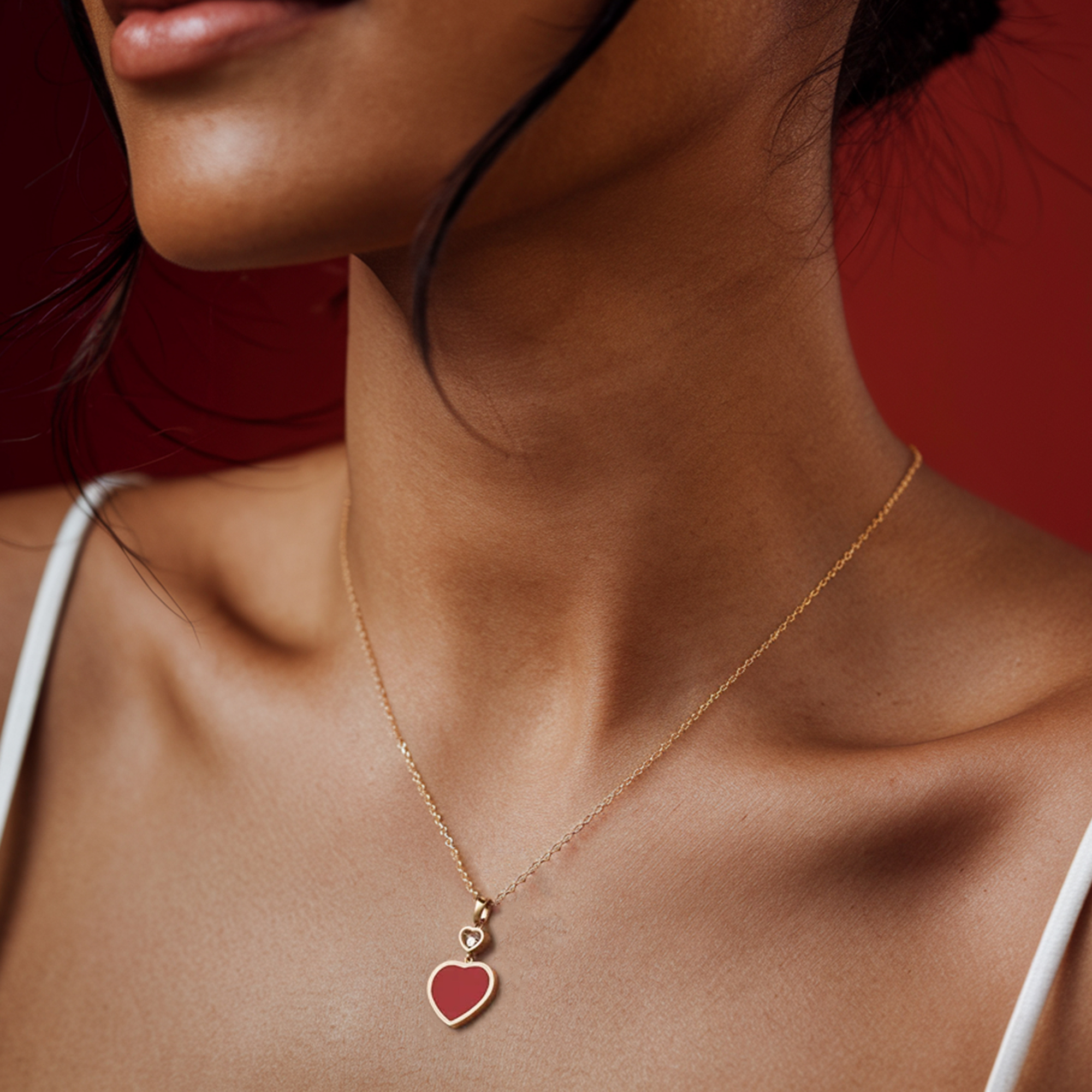 Pendentif Coeur Rouge Avec Diamant