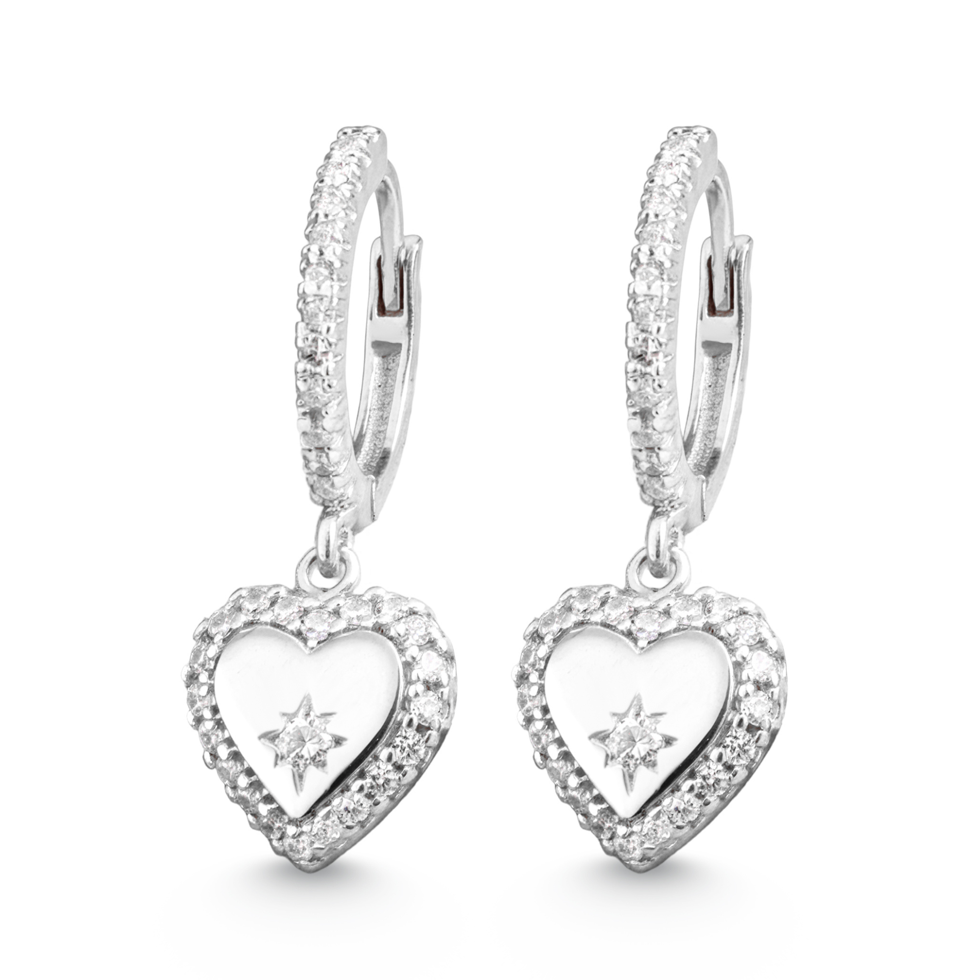 Boucles d'oreilles créoles pavées en forme de cœur