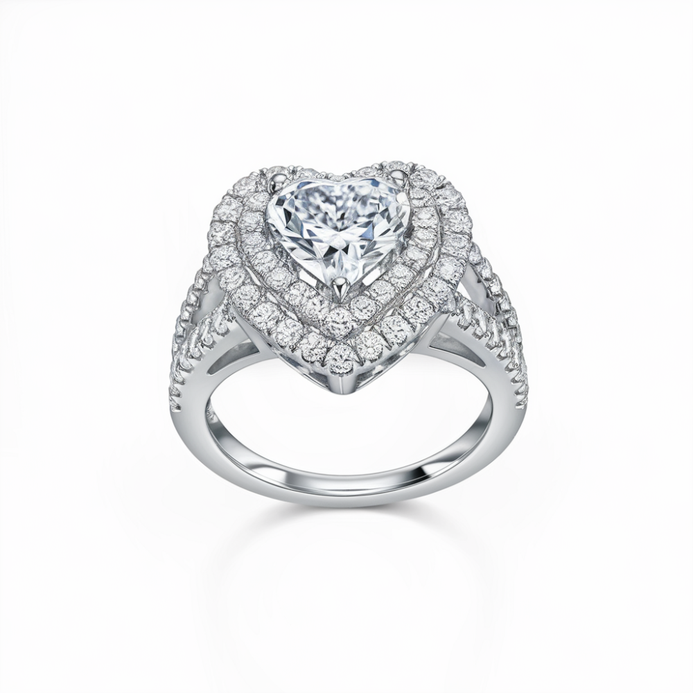 La Bague Cœur Double Halo Romantique