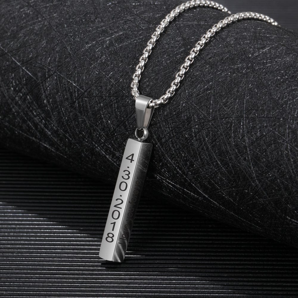 Collier Pendentif Barre 3D Gravé Personnalisé pour Hommes