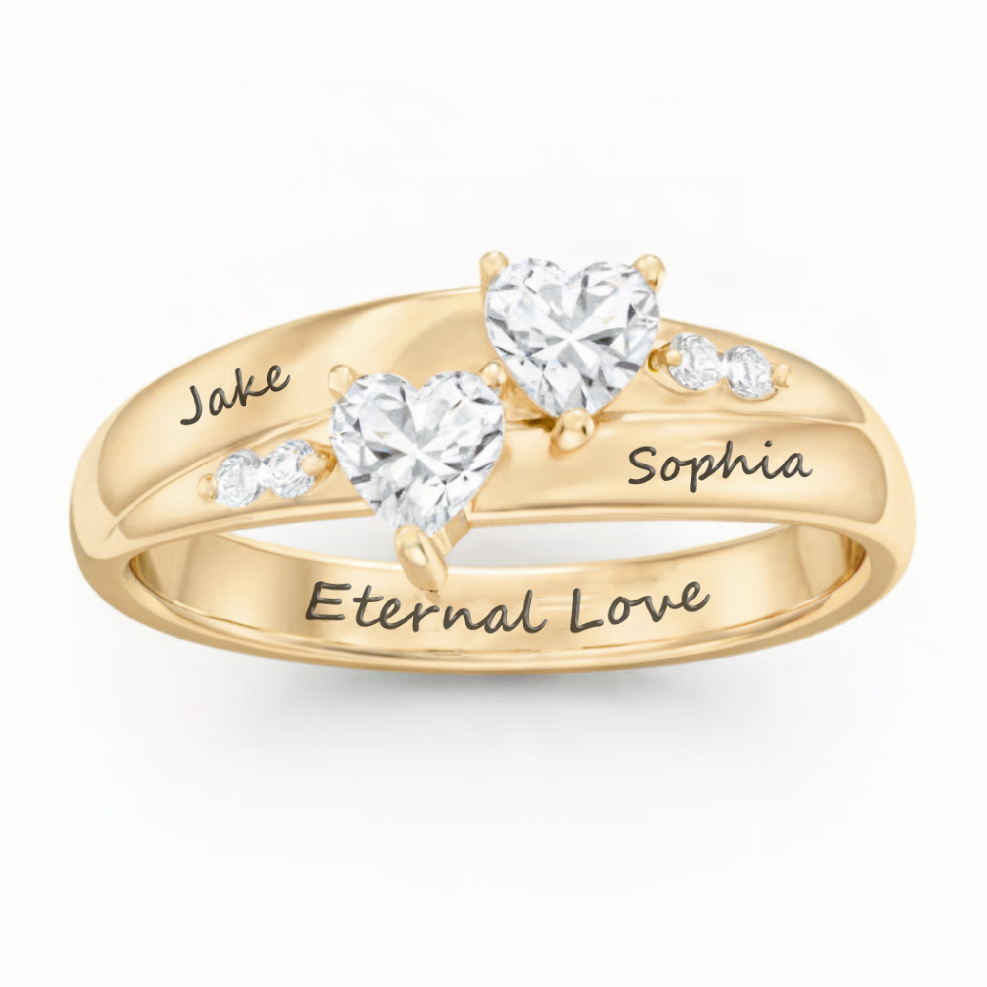 Bague de promesse double cœur en or gravé