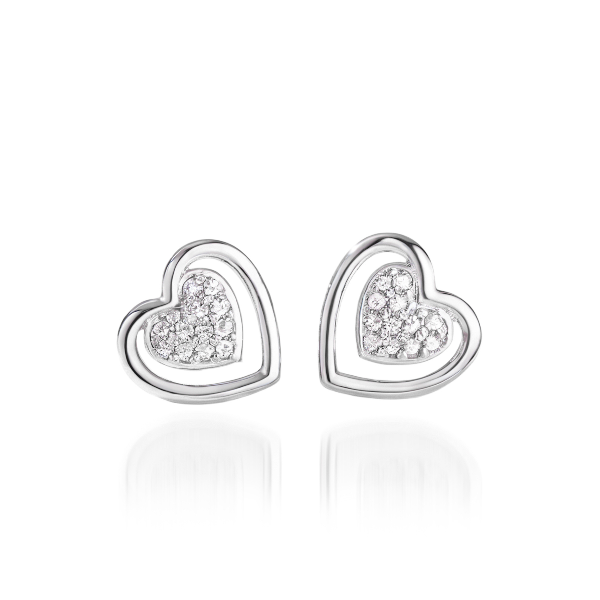 Boucles d'oreilles cœur argent avec diamants