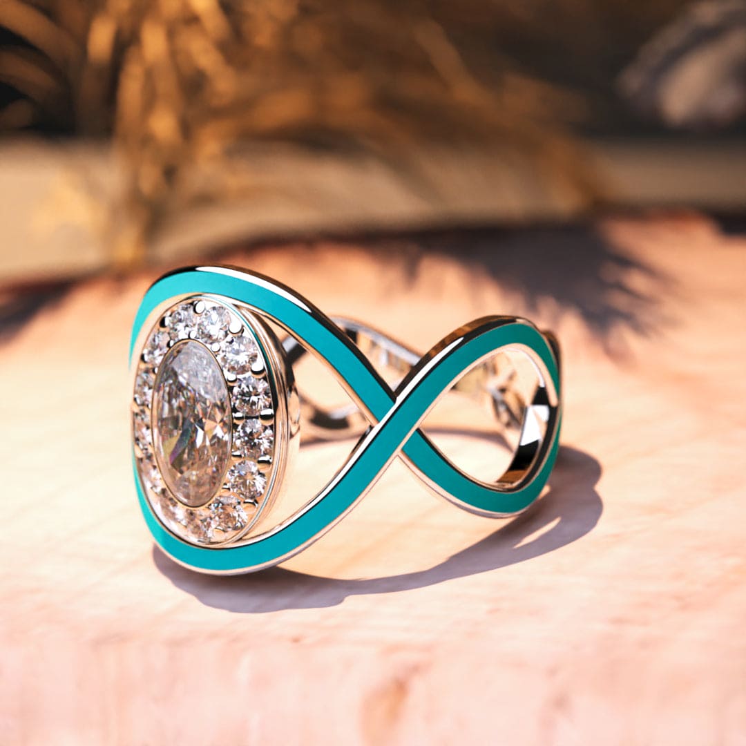 Turquoise Waves: Bague Diamant Taille Opale - Argent Sterling S925