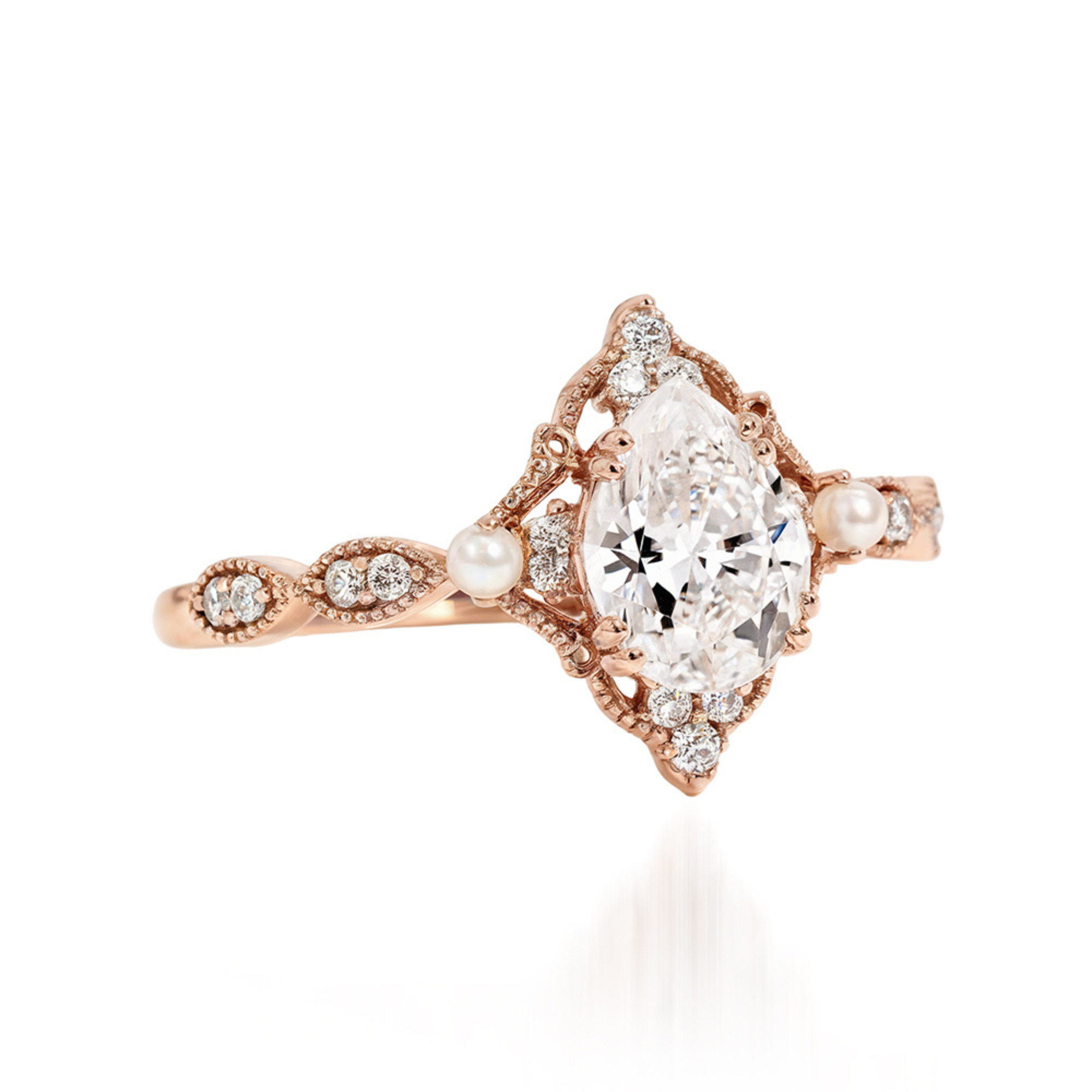 Bague Or Rose Vintage Diamant & Perle