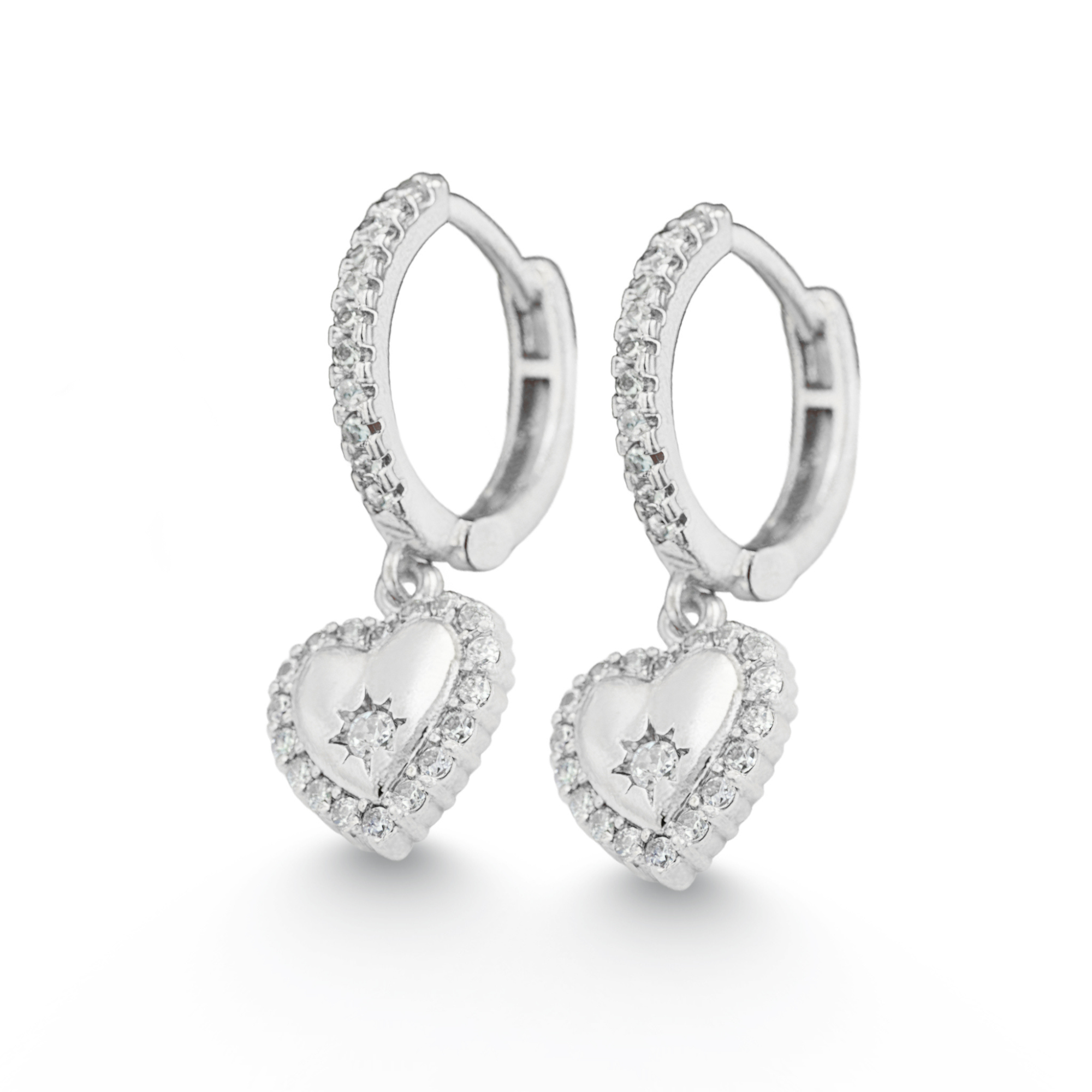 Boucles d'oreilles créoles cœur argent et pavé de diamants