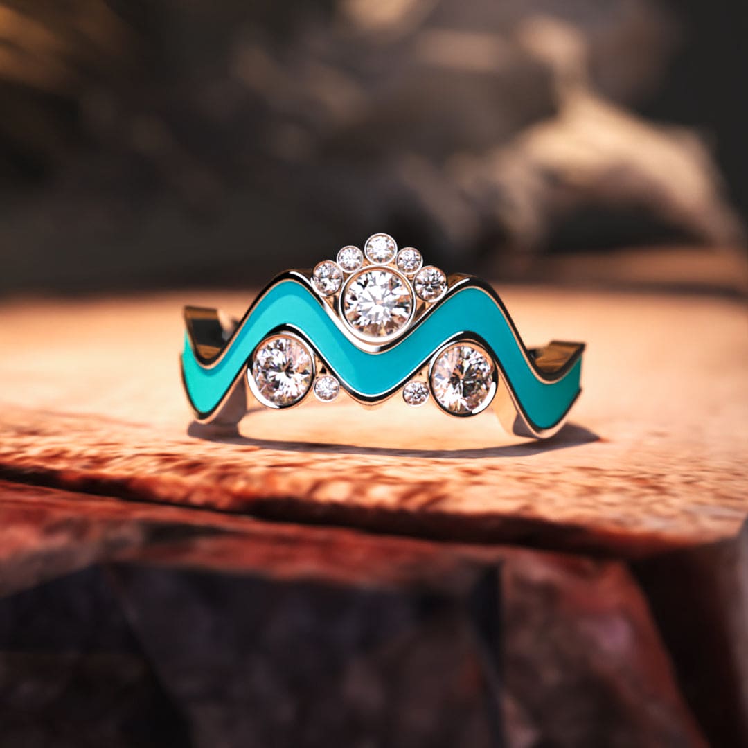 Ocean Peaks: Bague Vague Diamant Éthique - Argent Sterling 925