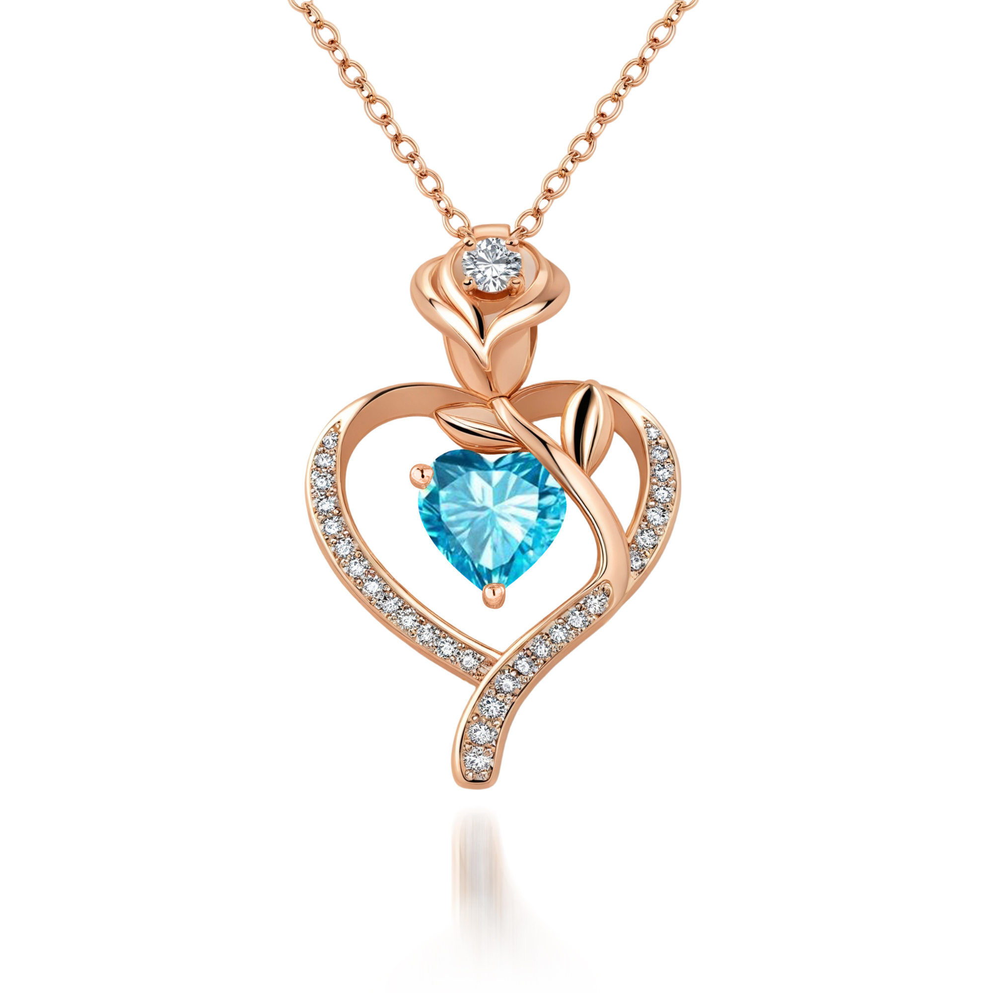 Collier Cœur Fleur Rose Pierre de Naissance