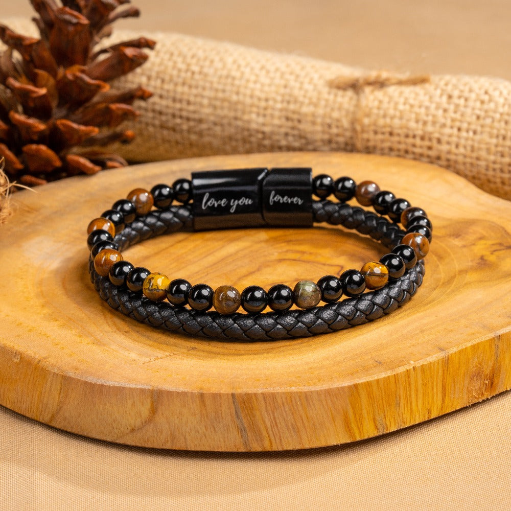 À Mon Fils | Je T'aime Pour Toujours | Bracelet Perles Cuir