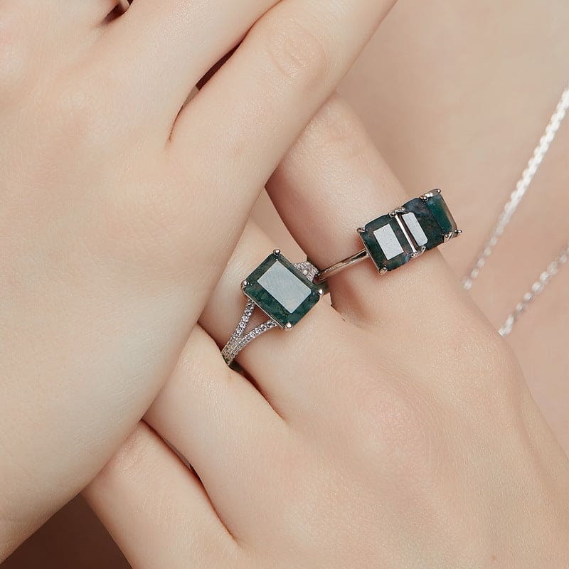 Bague Triple Agate Mousse Naturelle - Argent Sterling S925