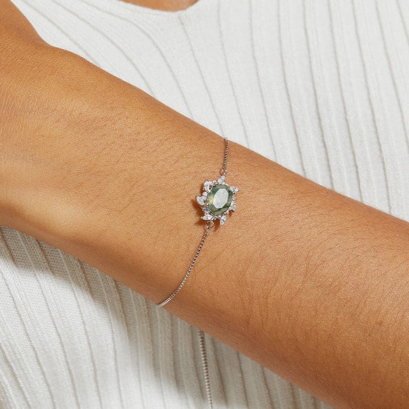 Bracelet Agate Mousse Naturelle Éclat Solaire - Argent Sterling S925