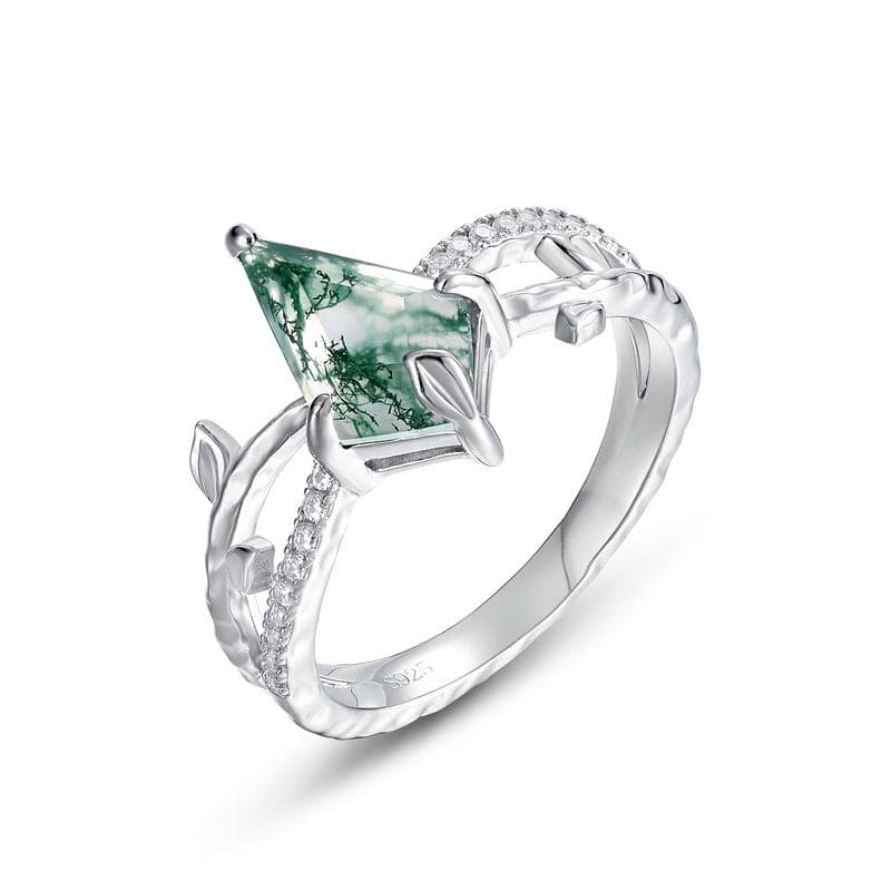 Bague Kite Cut Agate Mousse Naturelle Diamant - Argent Sterling S925