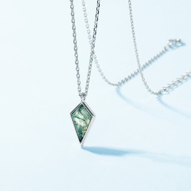 Collier Pendentif Aigue-Marine Mousse Naturelle Harmonie Cerf-volant - Argent Sterling S925