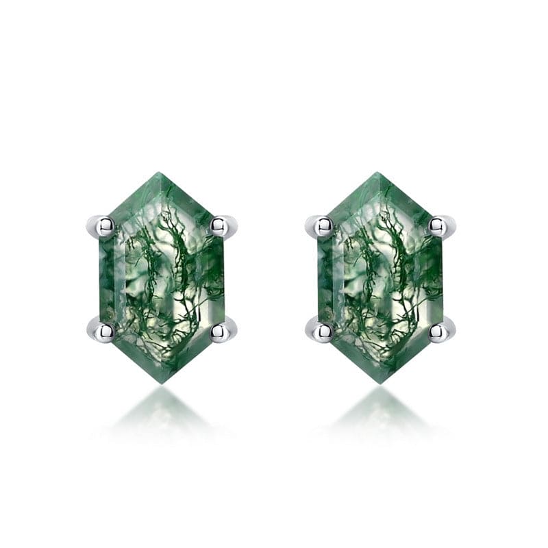 Boucles d'oreilles en Agate Mousse Naturelle Coupe Cercueil - Argent Sterling S925