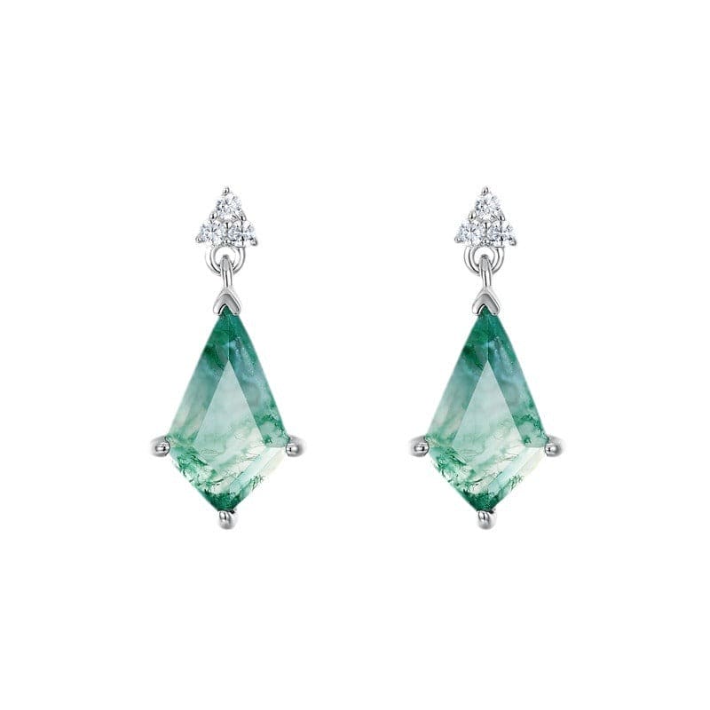 Boucles d'oreilles en Agate Mousse Naturelle Taille Cerf-volant - Argent Sterling S925