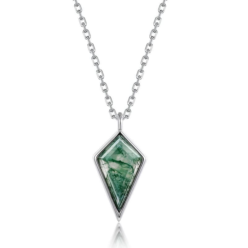 Collier Pendentif Aigue-Marine Mousse Naturelle Harmonie Cerf-volant - Argent Sterling S925