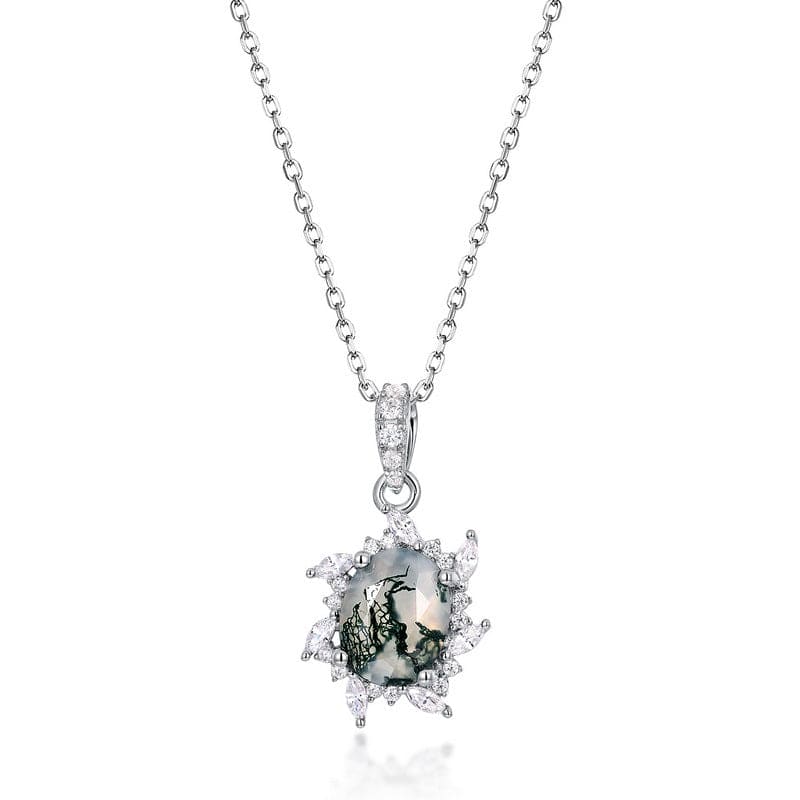 Collier Pendentif Agate Mousse Naturelle Étoile - Argent Sterling S925
