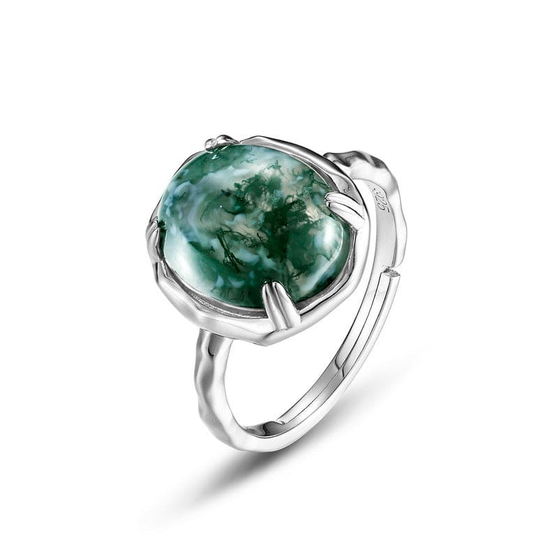Bague en Agate Mousse Naturelle Flux Organique - Argent Sterling S925