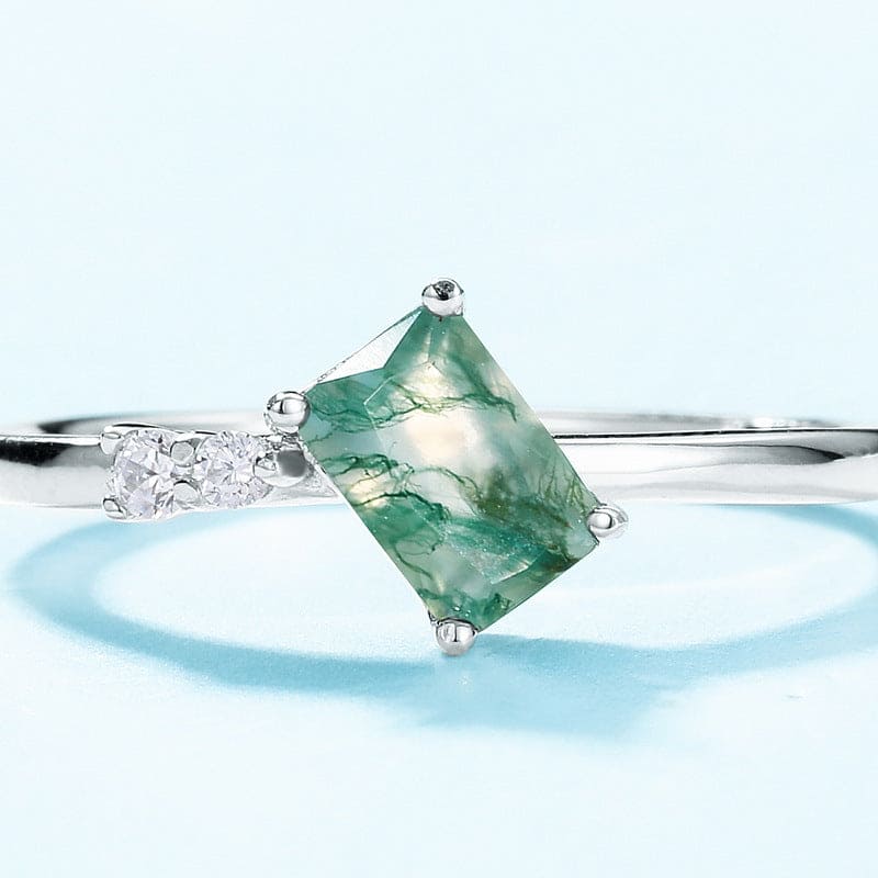 Bague Trio Accent Agate Mousse Naturelle - Argent Sterling S925