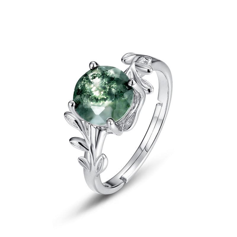 Bague Florale Crête Mousse Agate Naturelle - Argent Sterling S925