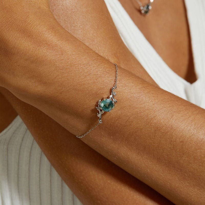 Bracelet Agate Mousse Naturelle - Argent Sterling S925