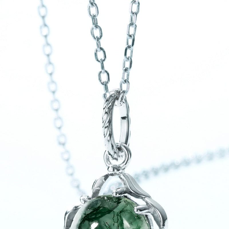 Collier Pendentif Nœud Celtique Agate Mousse Naturelle - Argent Sterling S925