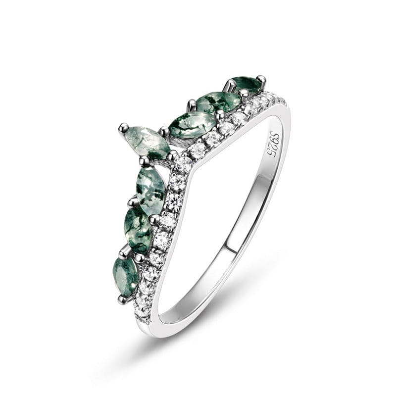 Bague Éternité Vague Agate Mousse Naturelle Diamant - Argent Sterling S925