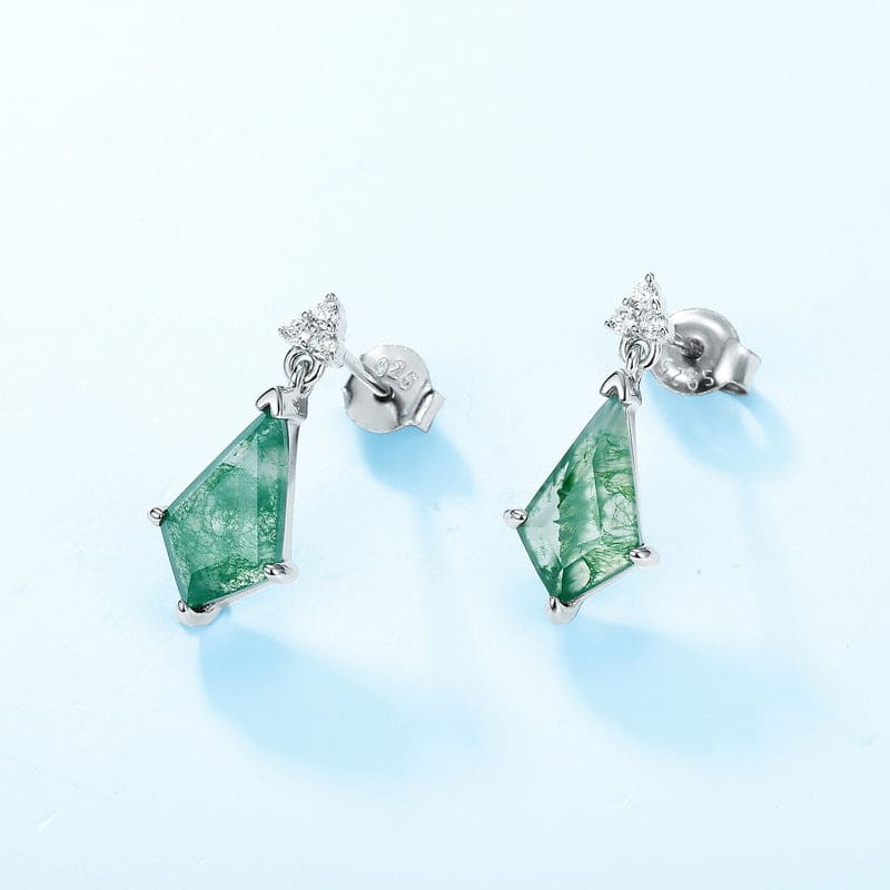 Boucles d'oreilles en Agate Mousse Naturelle Taille Cerf-volant - Argent Sterling S925