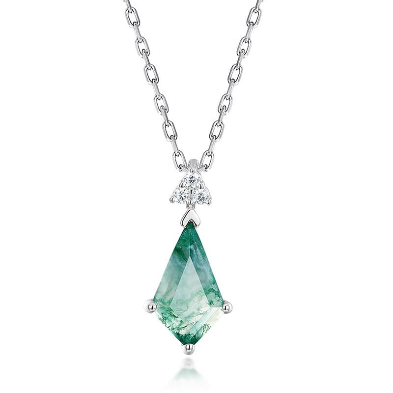 Collier Pointe Agate Mousse Naturelle Taille Trillion - Argent Sterling S925