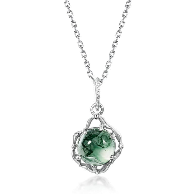 Collier Pendentif Nœud Celtique Agate Mousse Naturelle - Argent Sterling S925